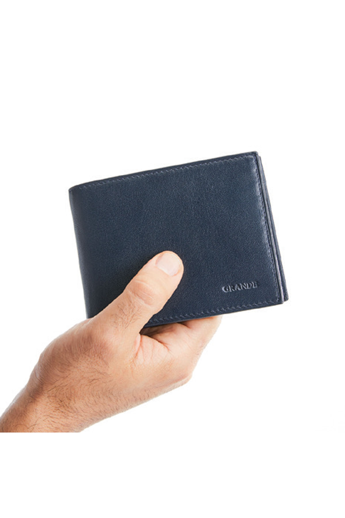 Grande Hakiki Deri Lacivert Erkek Cüzdanı